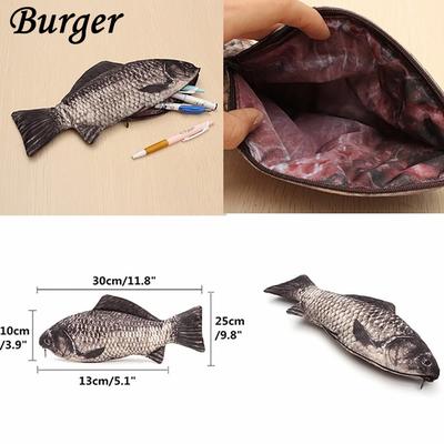 Burger Carp Pen Bag Realistic Fish Shape Make-up Pouch Pen Pencil Case With Zipper