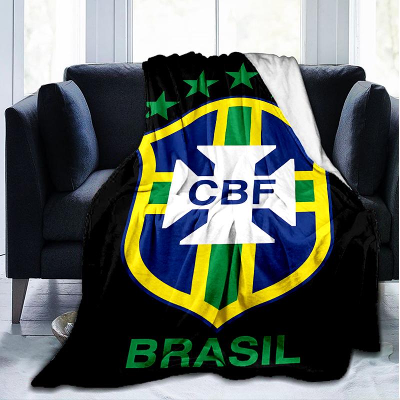 1PC Brazilian Football Federation Printed Soft Flannel Blanket Throw for Adult Bedroom Living Room Sofa Camping Travel Fan Gifts Christmas Gifts