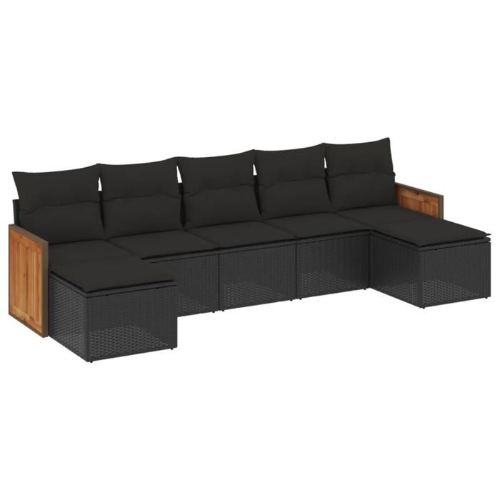 VidaXL Salon de Jardin avec Coussins 7 pcs, Canapés de Patio, Ensemble de Meubles, Mobilier de Terrasse Extérieur, Noir 3260312