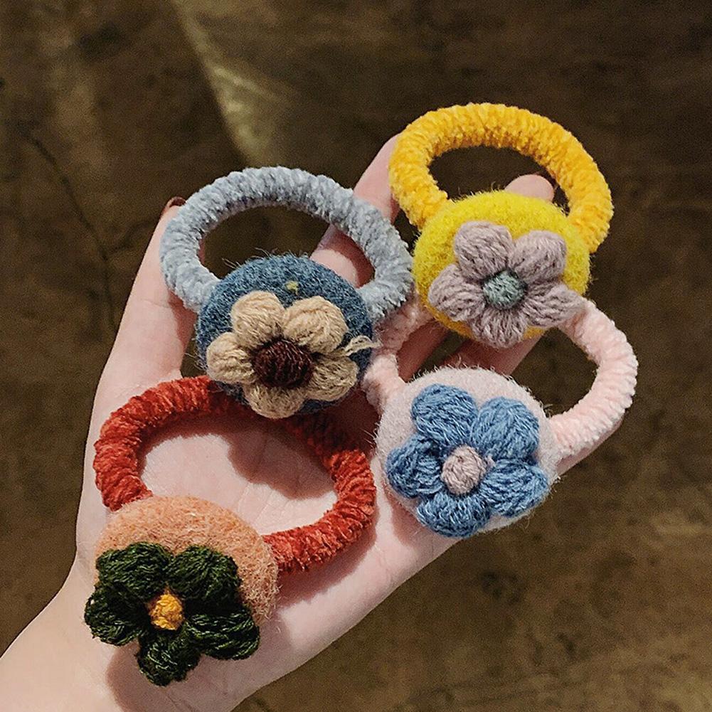 Handmade Crochet Flowers Hair Rope Band Woolen Head Decor Gifts for Woman