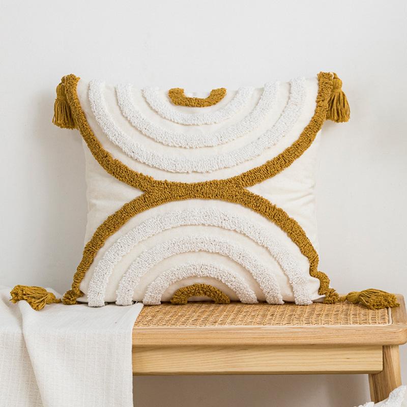 

Наволочка с геометрической вышивкой, хлопковая наволочка с бахромой, 45*45/30*50 см, декоративная домашняя наволочка для Cushion cover