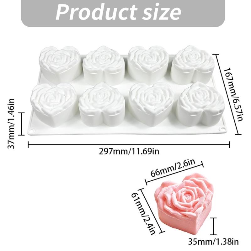 DIY Gift Making Tray with 8 Heart Rose Cavities for Dessert Use, Soap Shaping, Family Baking and Creative Kitchen Projects for Gift Giving