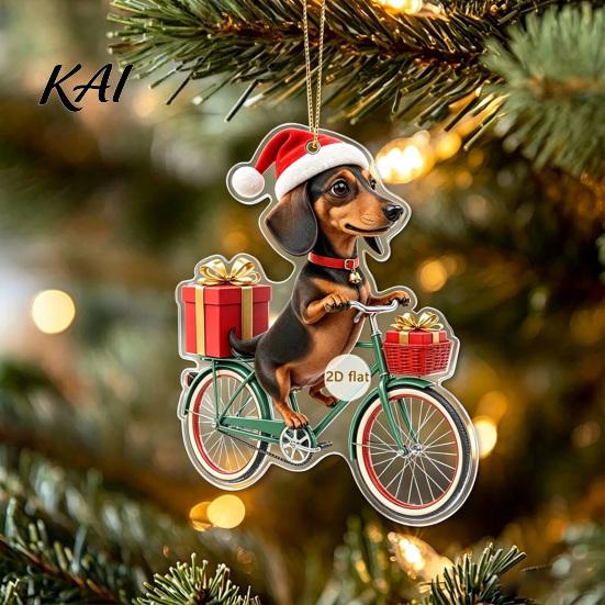 Unique Holiday Gifts for Dachshund Owners Christmas Ornaments, 2D Flat Dog Themed Acrylic Xmas Ornaments Tree Hanging Decoration Car Rearview Mirror,