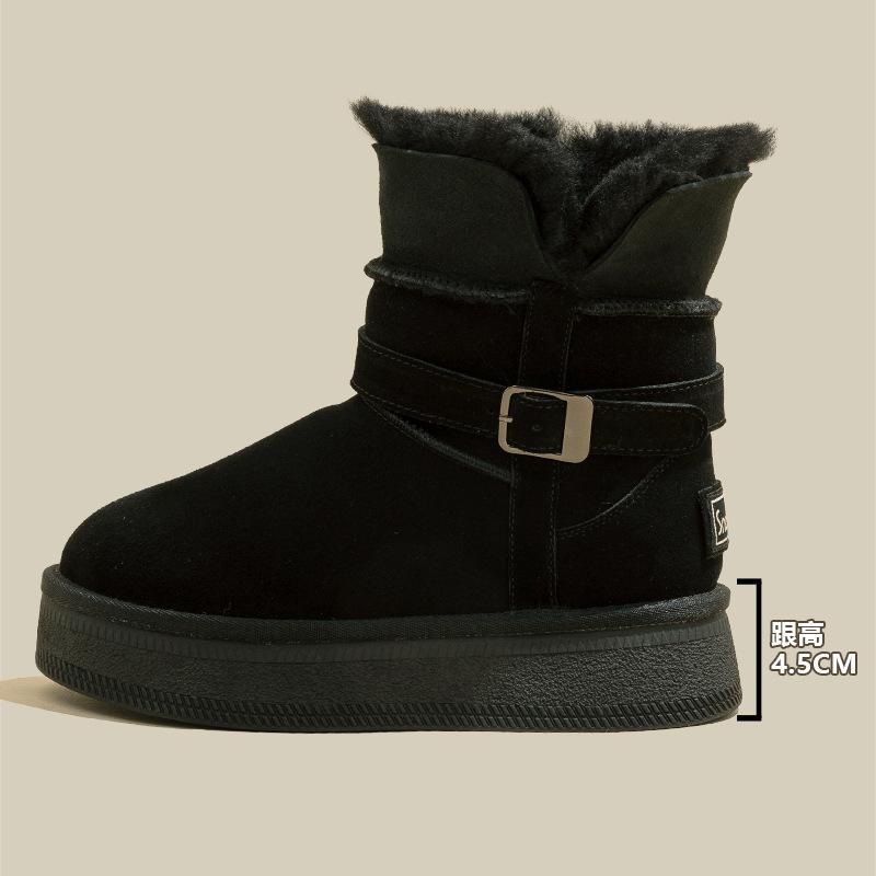 Warm flipped plush thick-soled medium tube snow boots for women to increase their height in the winter of 2025, new fluffy thickened cotton shoes