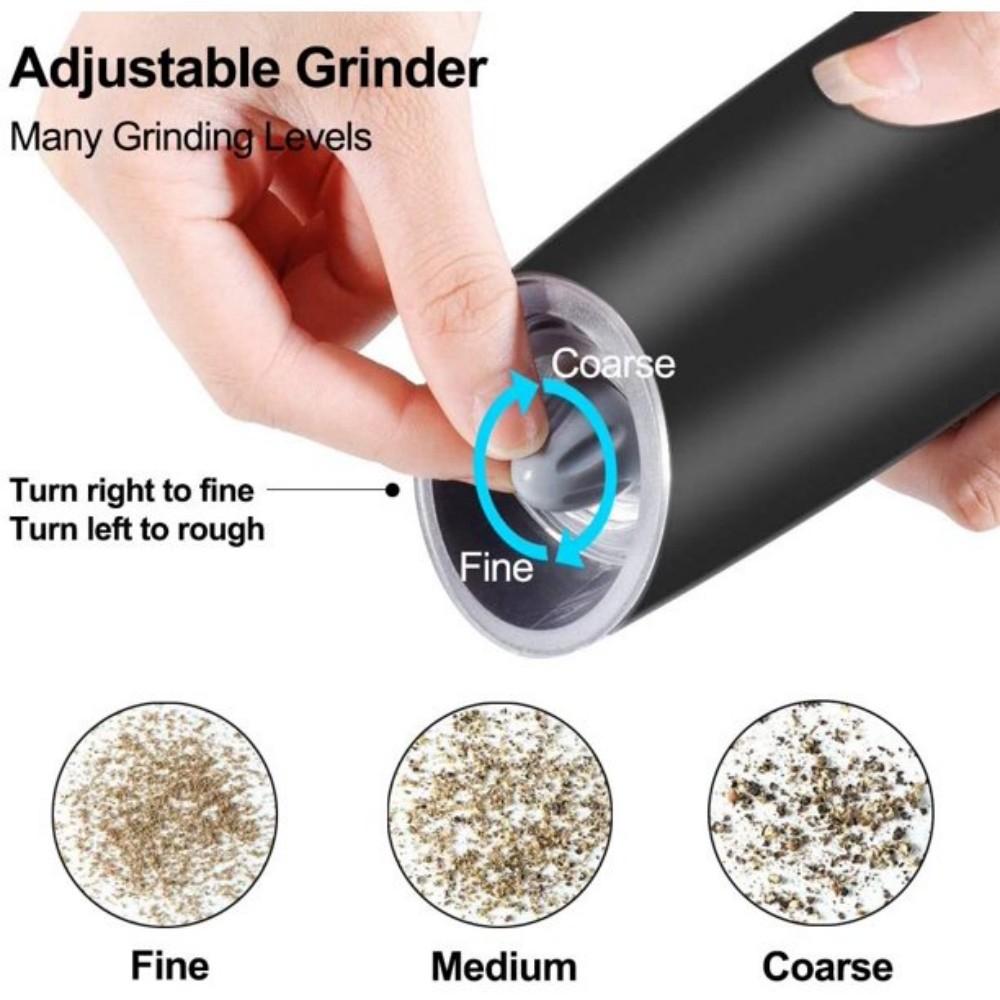 2 Pcs Stainless Steel Gravity Electric Pepper and Salt Grinder Set Adjustable Coarseness Battery Powered With LED Light
