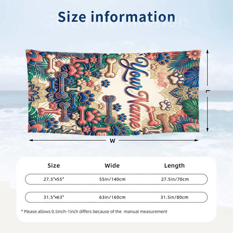 Dog Theme Beach Towel Personalized Custom Name & Text Soft Quick Dry Beach Towel for Swimming Travel