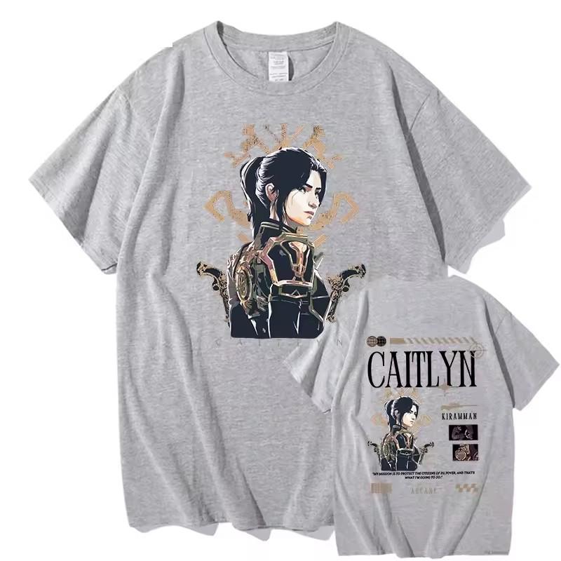Arcane T shirt Caitlyn Kiramman T-shirts O-Neck Unisex Fashion Fans Short Sleeve Shirts Gift Vintage Streetwear Tops