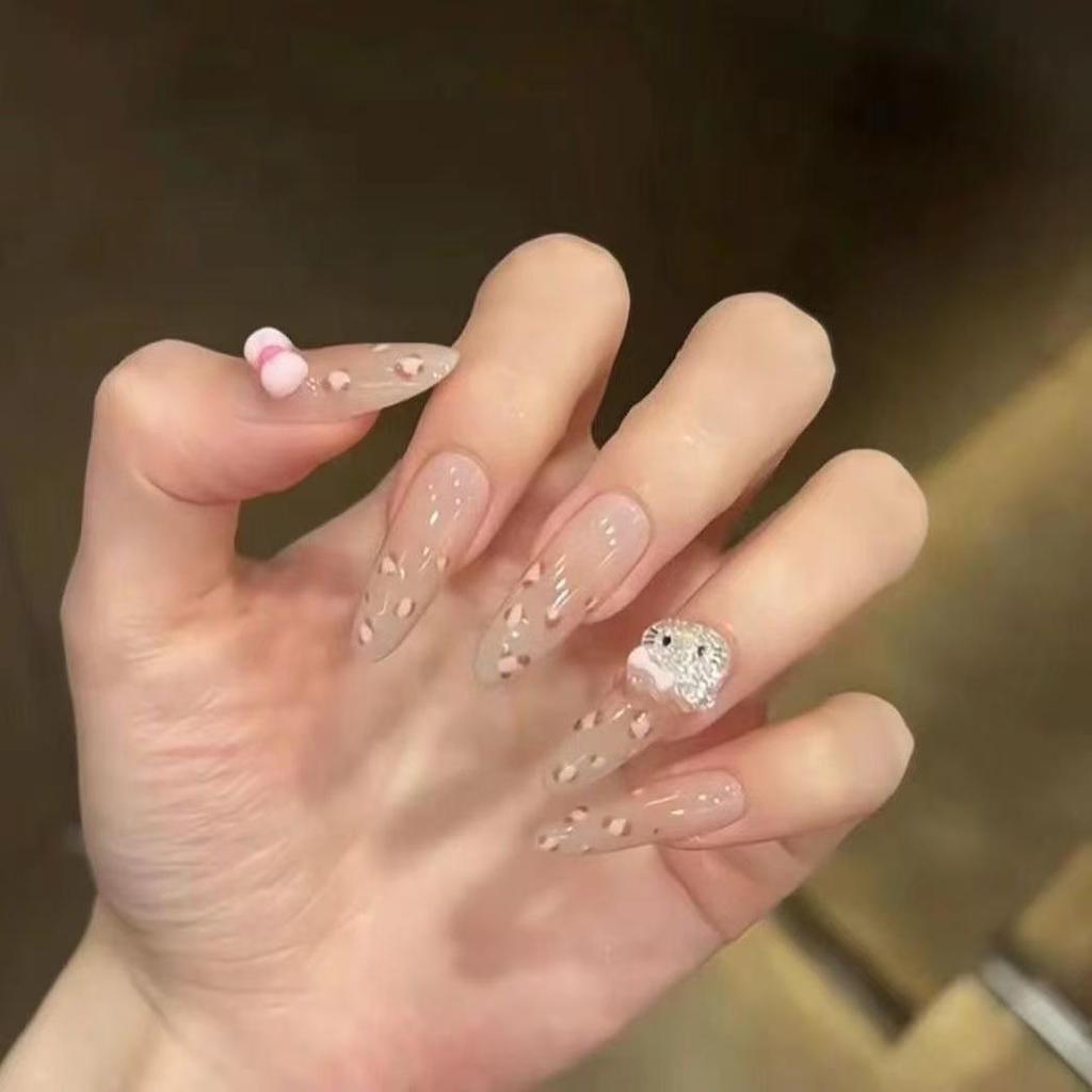 Pink Heart Bow French Cat Nails: Cute, Skin-Brightening Press-Ons for Students