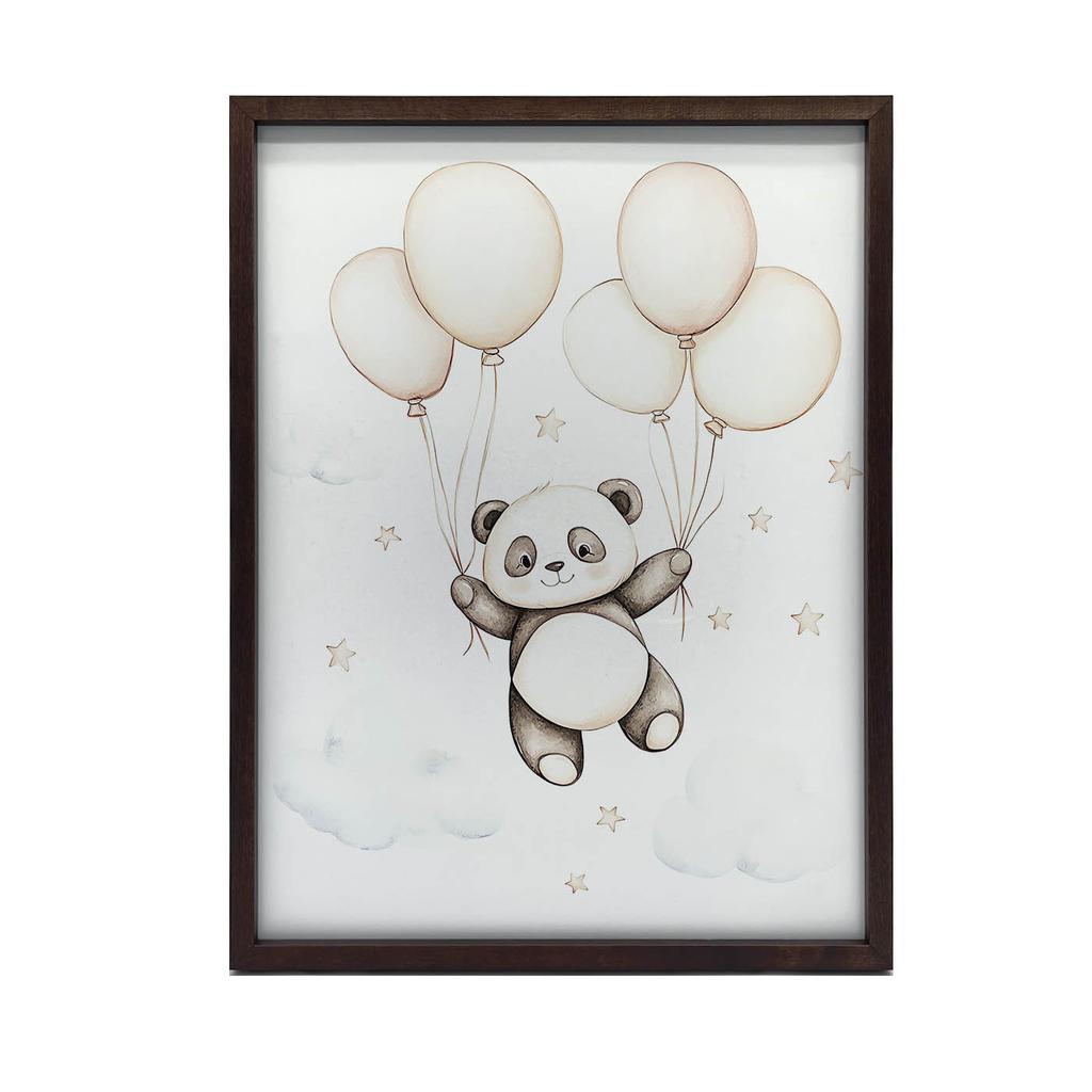Plakat Uśmiechnięta Panda Z Balonami Plakat Uśmiechnięta Panda Z Balonami, 30X40 Cm, Rama Drewniana Jasny Dąb, Papier Matowy 230 Gsm