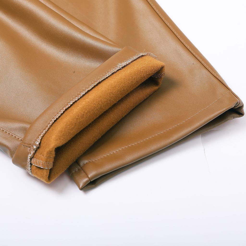 Men Slim Fit Korean Style Pu Leather Motorcycle Casual Long Pants