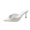 Summer new pointed open-toed rhinestone high-heeled sandals stiletto one pedal color high-heeled shoes half-drag women