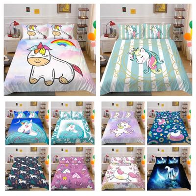 Unicorn Printing Bedding Cover Set Cute Duvet Cover Hot Sale Home Bed Clothes Boys Girls Bedroom Decor Single Double Size Bed Set
