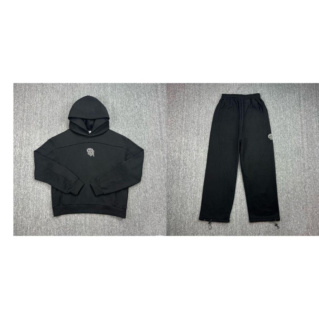 Mertra Patchwork Doppelhut Fleecegefütterter Hoodie & Lässige Hose Set für Damen und Herren - Herbst High Street Stil