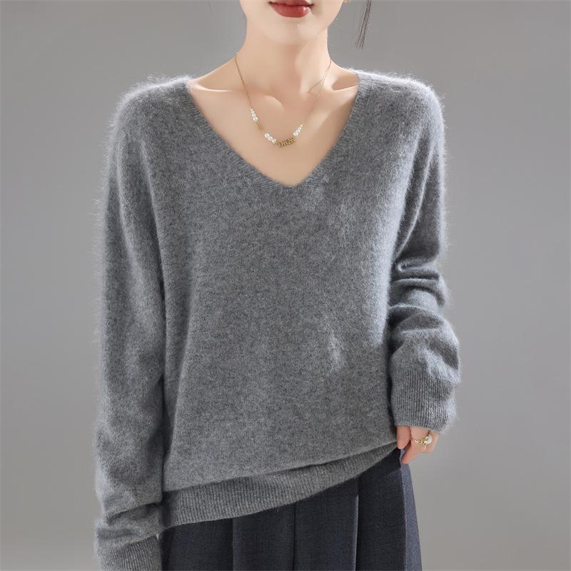 Autumn And Winter New Wool Pulling Knitted V-Neck Loose Sweater Top With Knitted Sweater Bottoming Shirt Casual