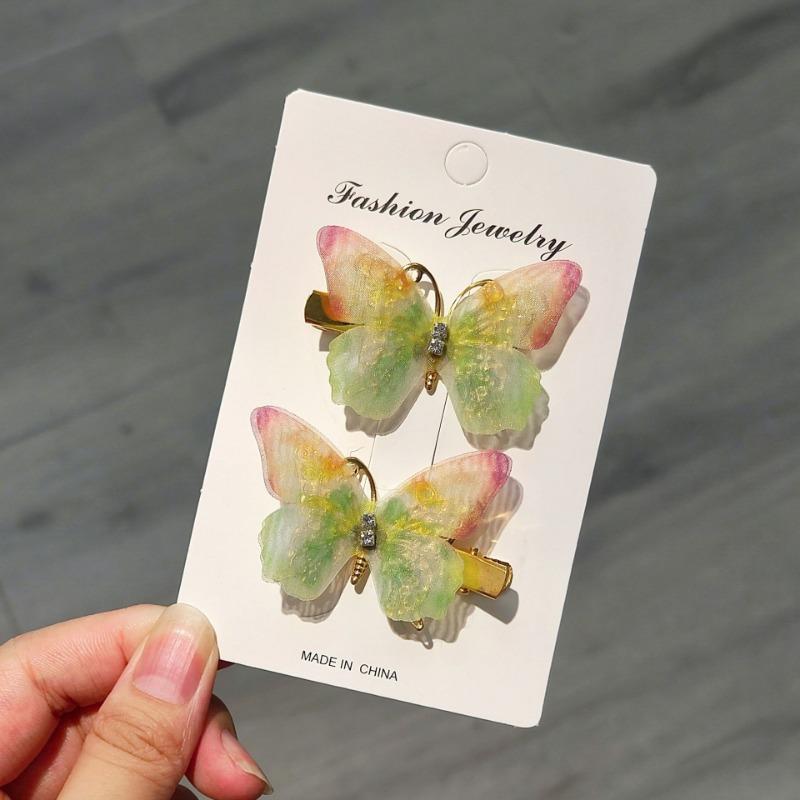 

Детские милые заколки-бабочки, милые красочные заколки для волос, головные уборы, корейские заколки со стразами для маленьких девочек, аксессуары для волос 2PCS