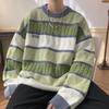 Unisex Vintage Ιαπωνικό Πλεκτό με Αντίθεση Ρίγα και Στρογγυλή Λαιμόκοψη - Χειμωνιάτικο Κολεγιακό Στυλ, Χοντρό Πλεκτό, Ζεστό για Άνδρες και Γυναίκες.