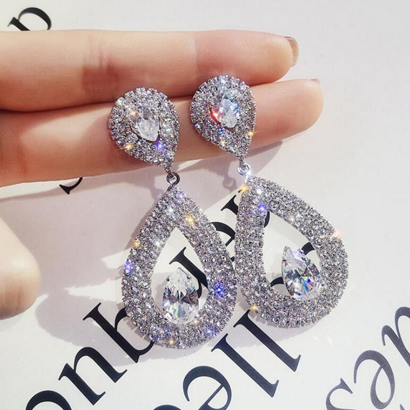 Fashion Long Tassel Full Rhinestone Drop Earrings for Women Shiny Crystal Water Drop Flowers Dangle Earring Party Jewelry Gifts