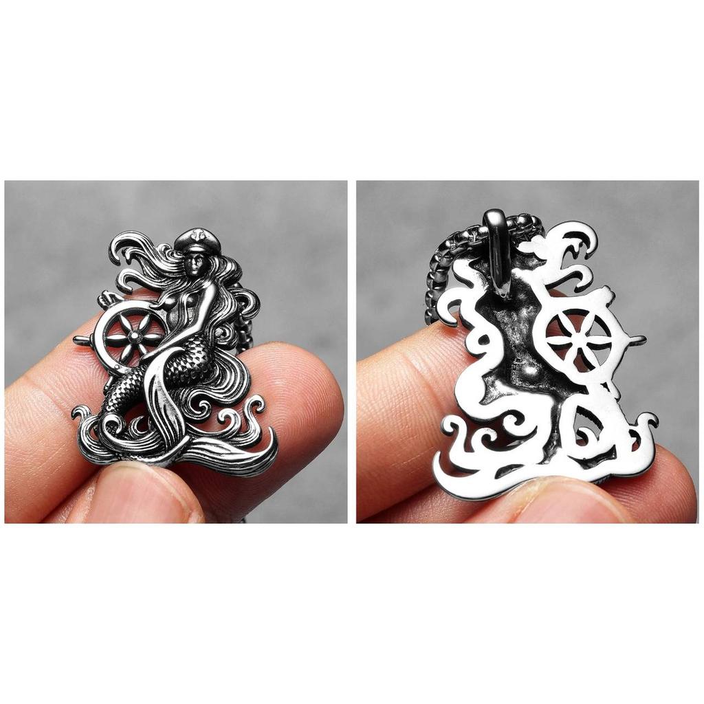 Vintage Retro Captain Mermaid Pendant Necklace Chain Unisex Men Women Fashion Gothic Amulet Talisman Jewelry Party Gift