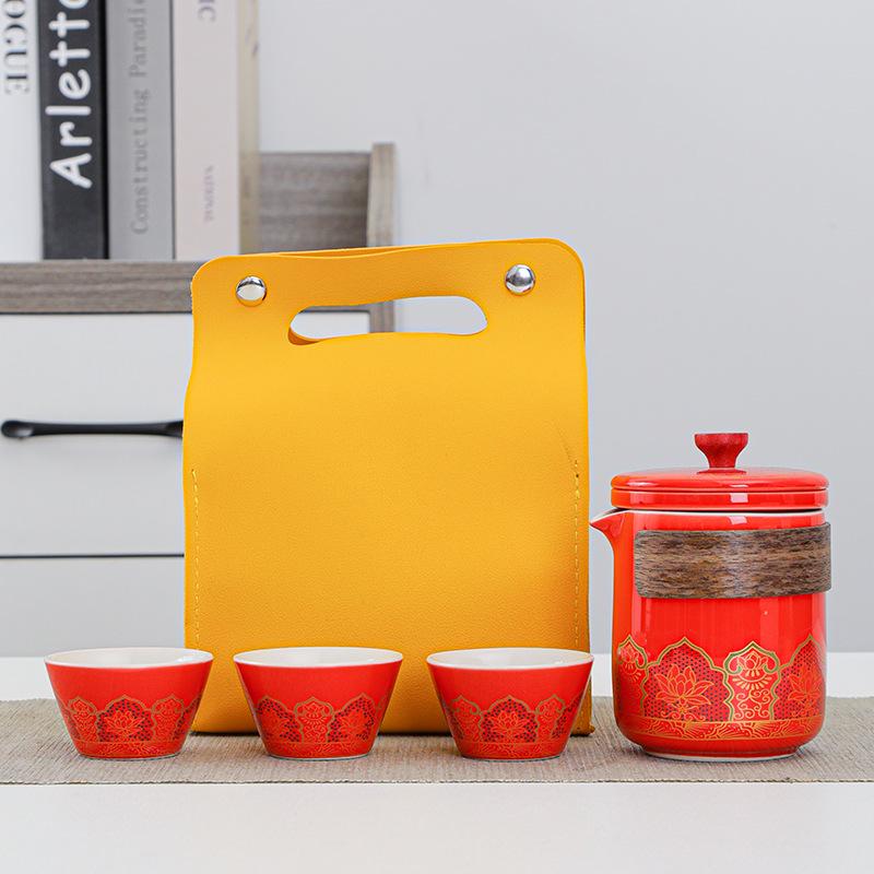 Ceramic Travel Tea Set with Tray - Portable Cup for Outdoor Anniversaries & Custom Souvenirs