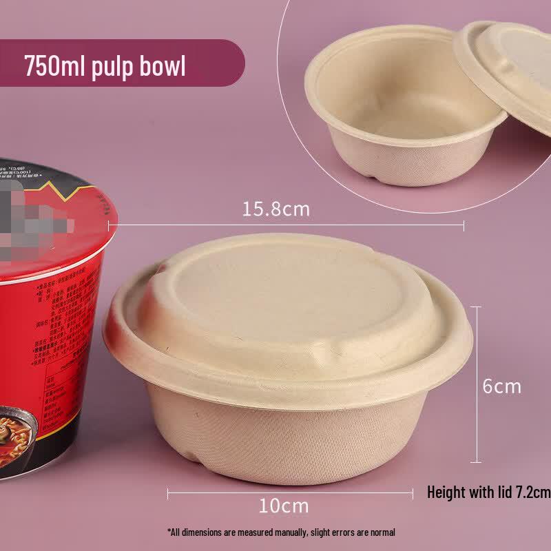 Degradable Sugarcane Pulp Disposable Meal Boxes with Lids, 750ML, 50 Sets