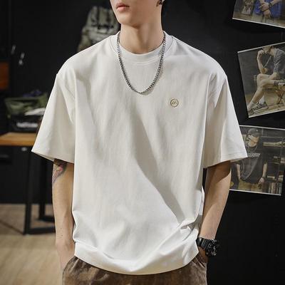 Herren 2025 Sommer Schwergewicht Trendig Locker Sitzendes Weißes Kurzarm-T-Shirt