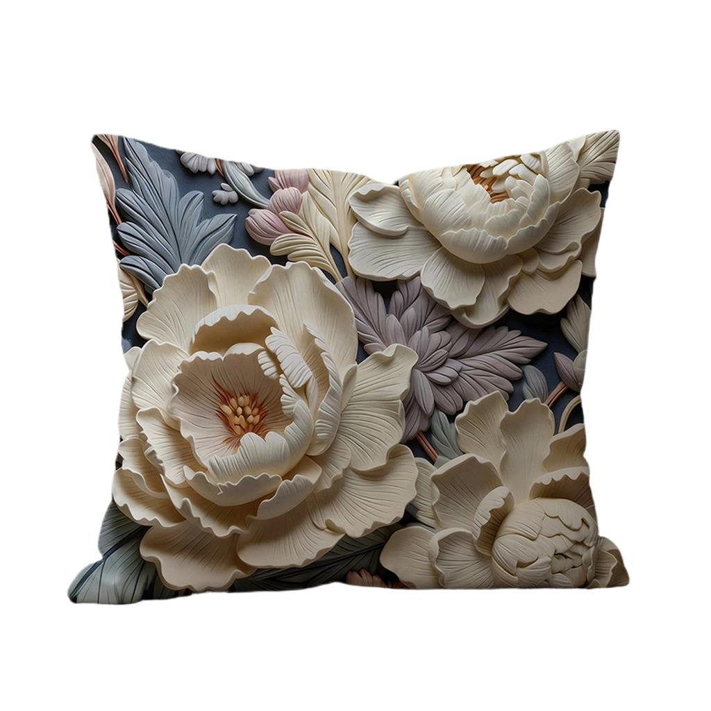 Retro Floral Throw Pillow Cover, Creative Oil Painting And Carving Printed Home Sofa Cushion Cover