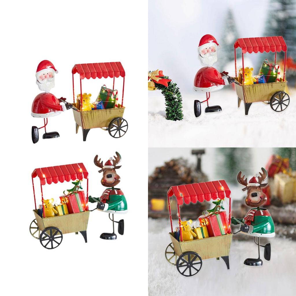 Desktop Ornament Xmas Character Pushing The Cart Figurine for New Year Decor
