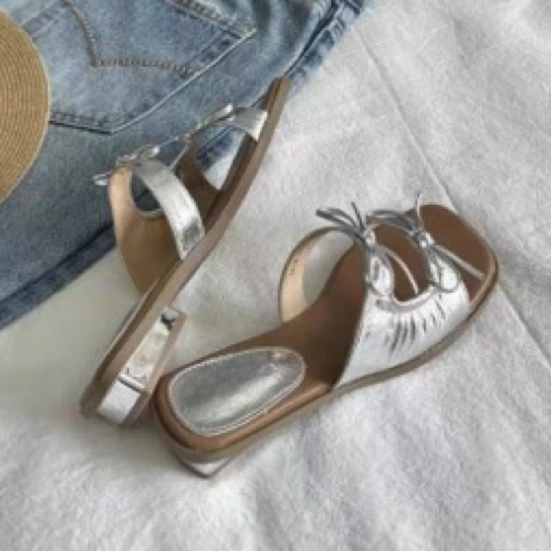 Fashion Bow Women Square Toe High Heels Slippers Sexy Trend Sandals 2025 Summer Shoes New Designer Party Heeled Shoes Woman Pumps Mujer