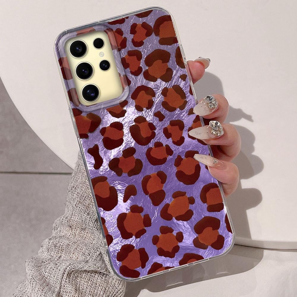 Luxury Gold Leopard Print INS YK2 Women Gilrs Phone Case for Samsung Galaxy S25 S24 S23 S22 S21 S20 FE Plus Ultra Shell Cover
