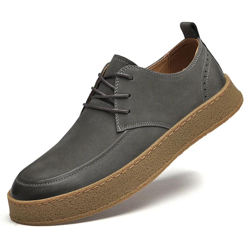 Luxury Brand Men Genuine Leather Casual Shoes Lace-up Light Comfy Driving Flats Designer Shoes Outdoor Round Toe Walking Shoes