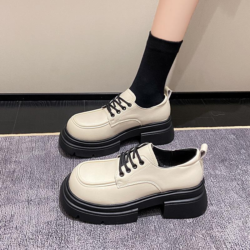 Thick heel platform women's 2024 new retro fashion temperament casual single shoes lace-up small leather shoes tide
