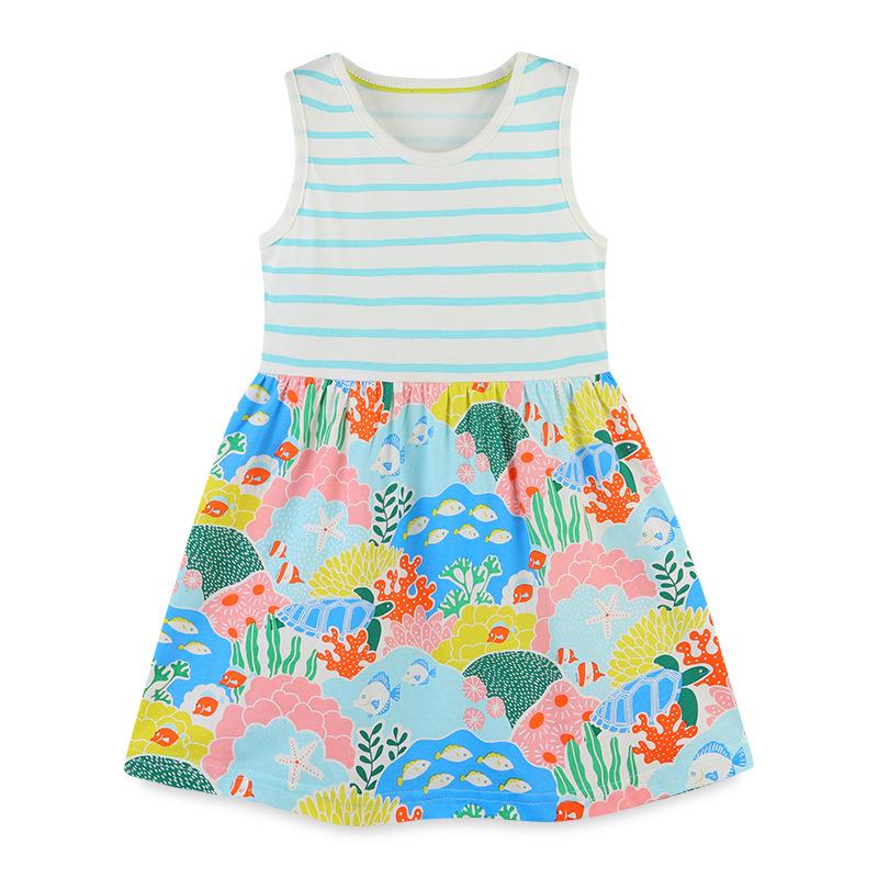 Summer Kids Cotton Knit Cartoon Print Dress - European & American Style Princess Outfit 90 cm - 2 Years