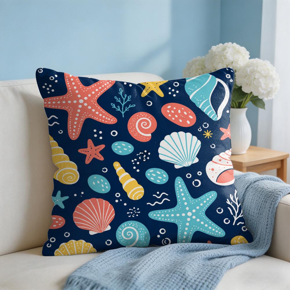 Starfish Conch Cushion Cover Short Plush Soft DoubleSided Printing Pillow Case Cozy Sofa Bedroom Home Decor Gift