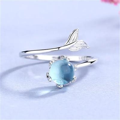 Sterling Silver Fish Tail Crystal Adjustable Rings For Women Wedding Fine Jewelry Accessories  Jewellery