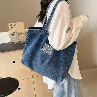 Washed Denim Cloth Shoulder Bag Female Alphabet Large Capacity Commuter Handheld Women's Bag Leisure Student Class Bag