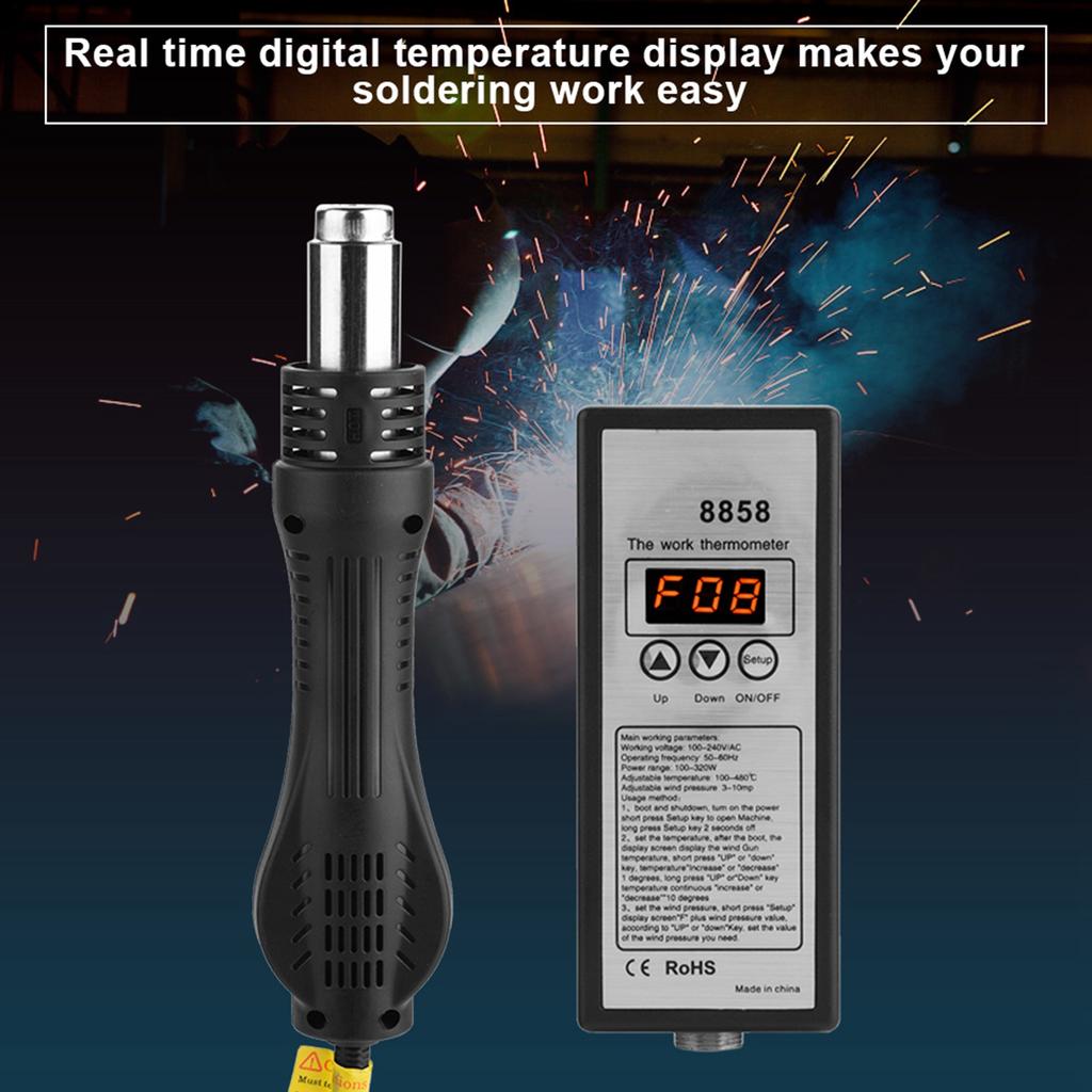 8858 Intelligent LED Digital Hot Air Gun Heat Gun Rework Station with 3 Nozzles