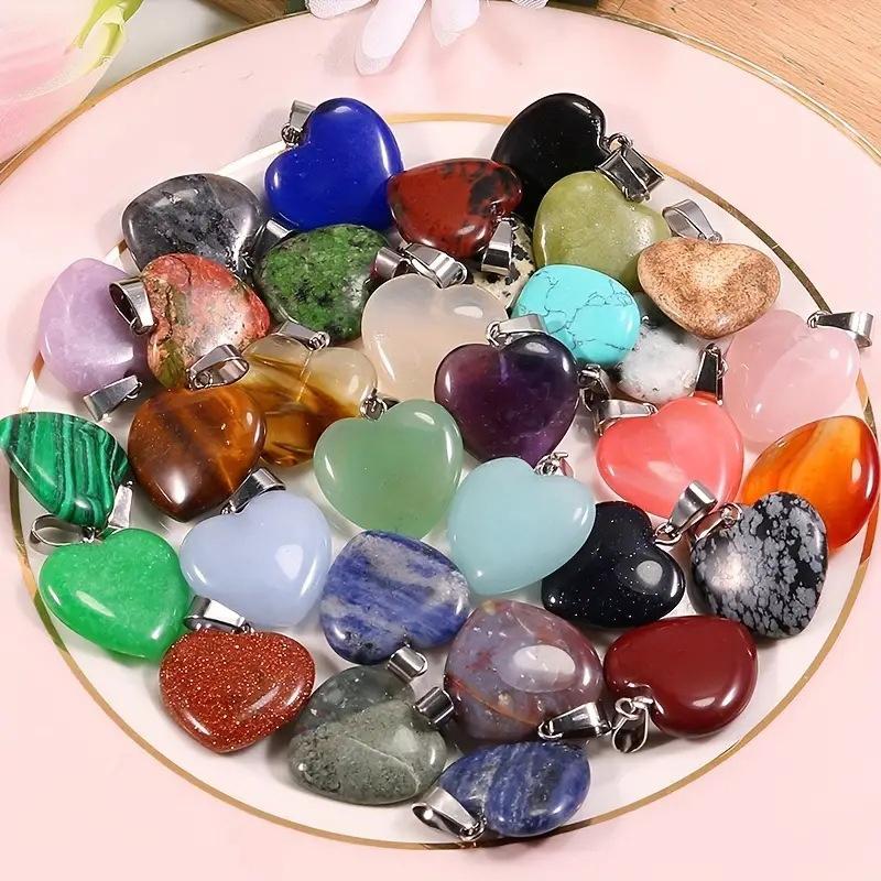 

10 шт. Підвіски-серця з натурального каменю, вишукані ювелірні аксесуари змішаних кольорів, цілющі камені для виготовлення ювелірних виробів своїми руками