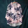 Top da donna ampio con volant e stampa floreale, collo alto, maniche lunghe, in cotone e lino