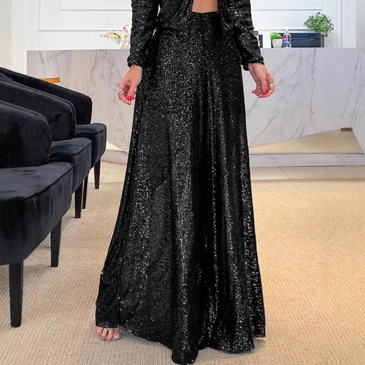 Pantalones de Mujer de Cintura Alta y Pierna Ancha de Color Sólido