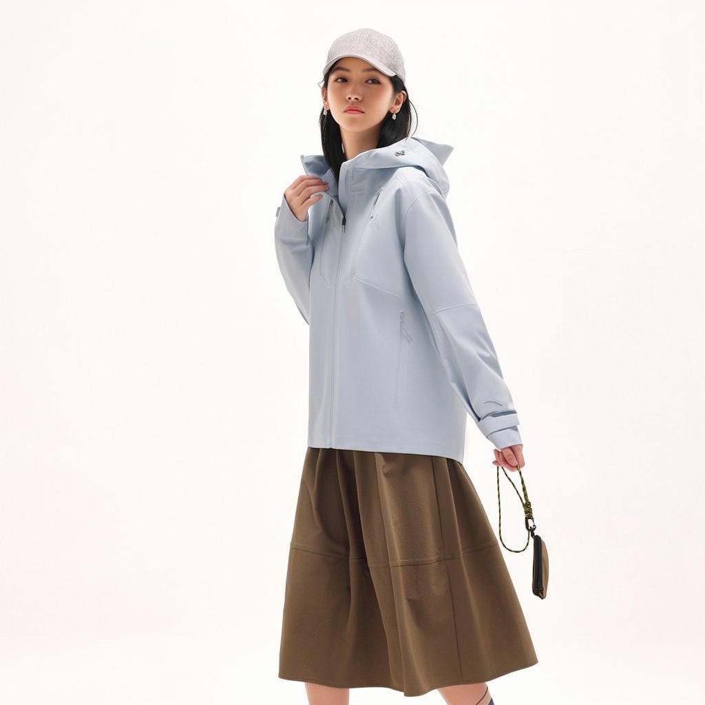 Anta Training Series Solid Color Water Shell Zipper Hooded Long Sleeve Jacket Women Jacket Dream-Shadow-Blue 962337605-3