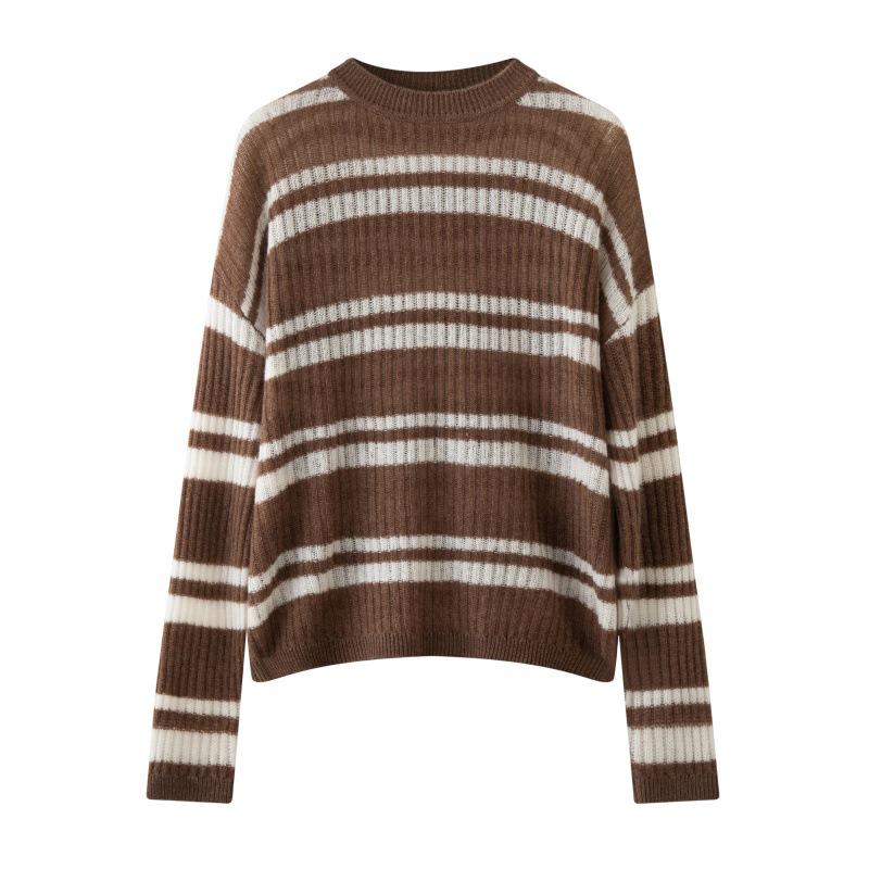 Women's Striped Cashmere Sweater: 2025 Autumn/Winter Loose Fit, Soft Lazy Style Top