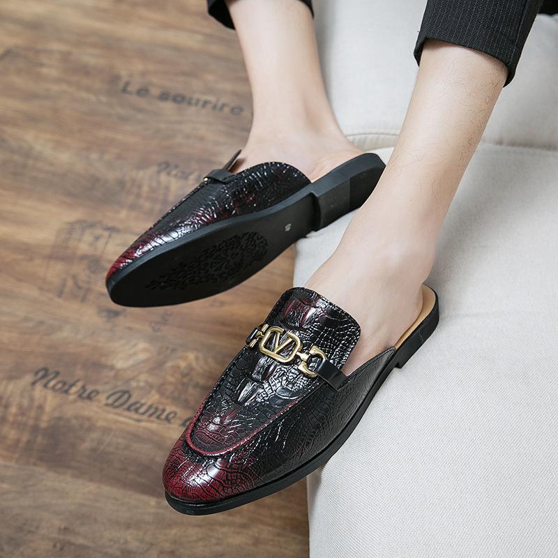 

Летние мужские полуботинки из кожи импортного производства, большие размеры, глянцевые туфли, ленивые туфли, повседневная обувь корейской версии, модная обувь, мужская обувь 38 красный