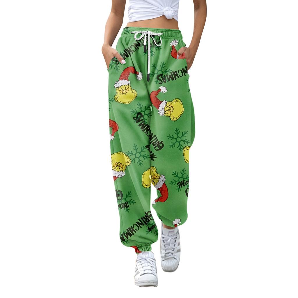 Women's Fashion Christmas Loose Drawstring Waist Solid Color Casual Sports Pants