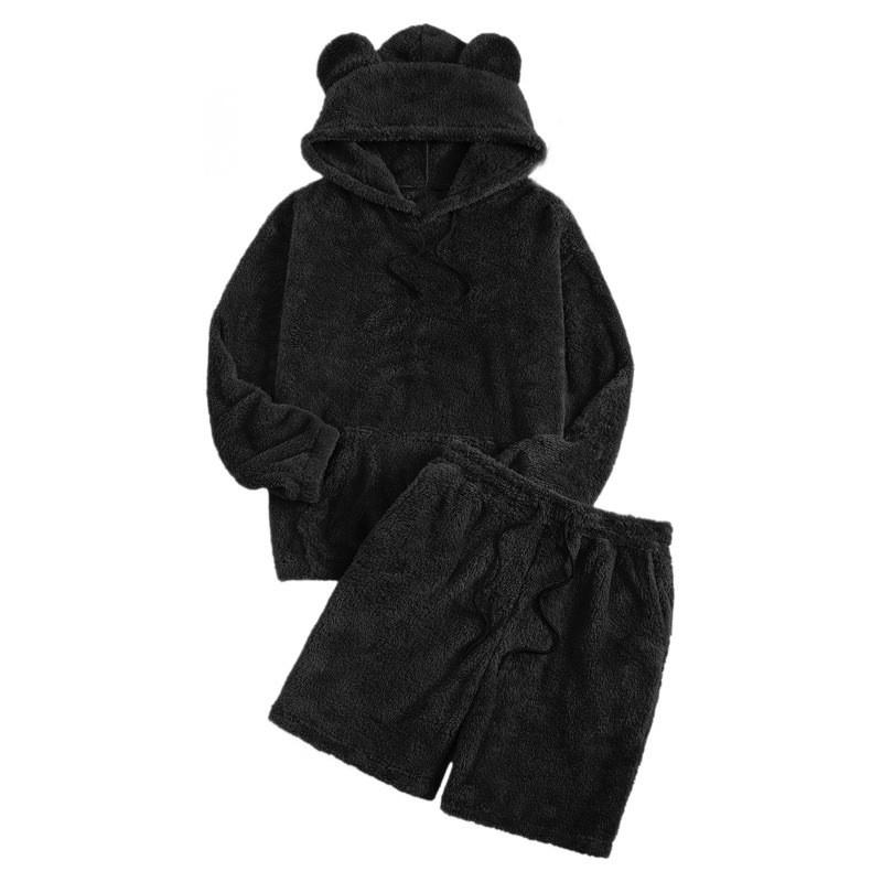Mens Plush Hooded Pajama Set With