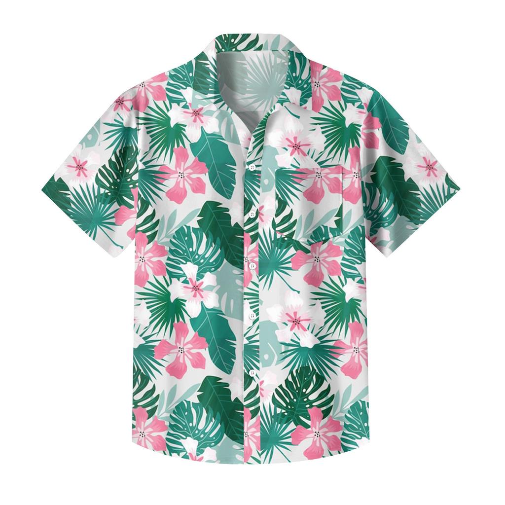 Men's Vintage Button Down Bowling Shirts Short Sleeve Summer Beach Shirt