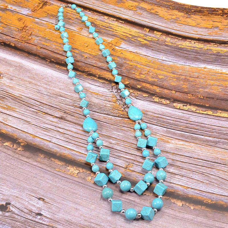 JMXD-Bohemian Handmade Beaded Necklace Turquoise Necklace Sweater Chain Multi-layer Beaded Pendant Vintage Long Necklace Women