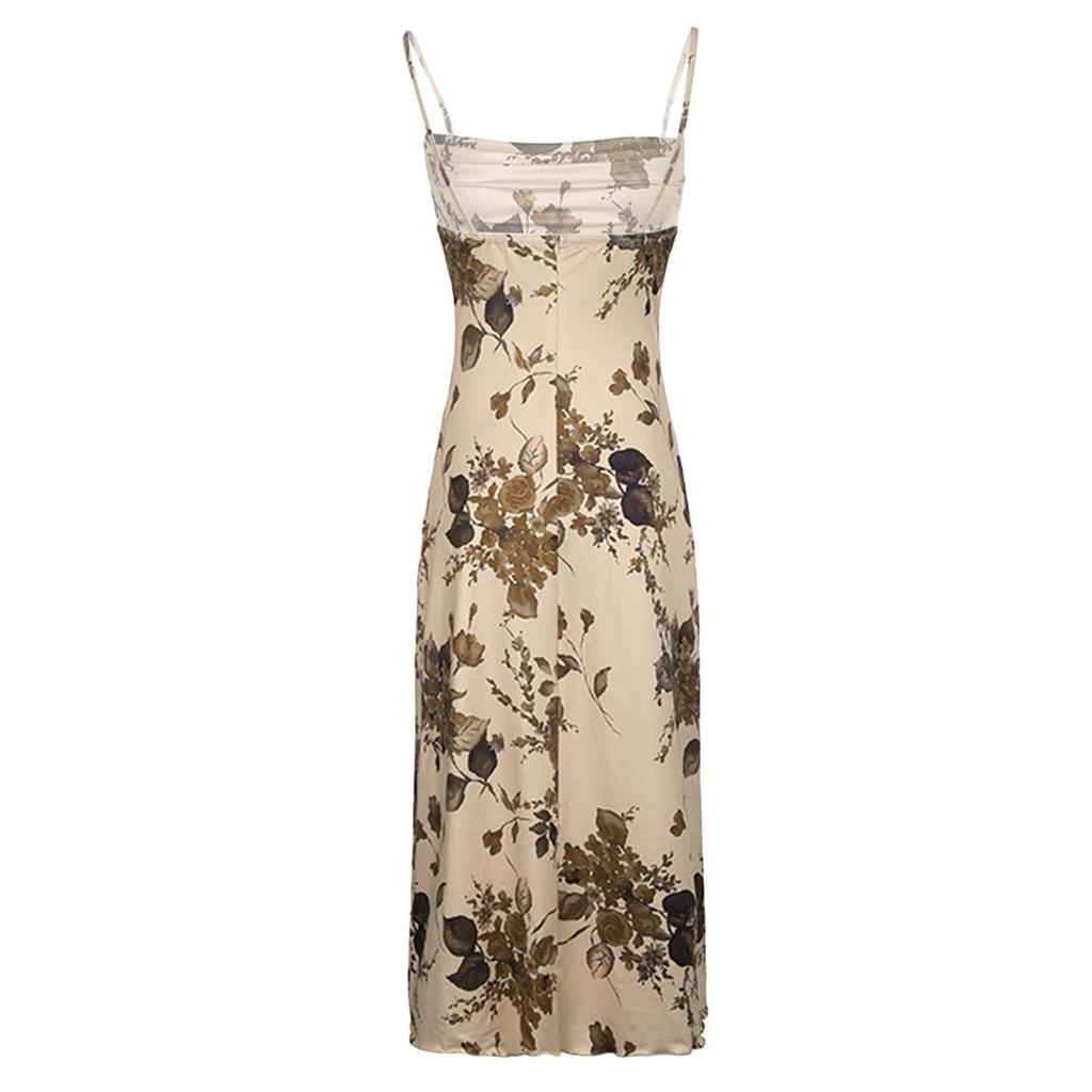 Abiti aderenti Abiti retrò da donna Abiti floreali senza maniche Backless Spaghetti Strap Abito increspato Estate 2023 Festa serale