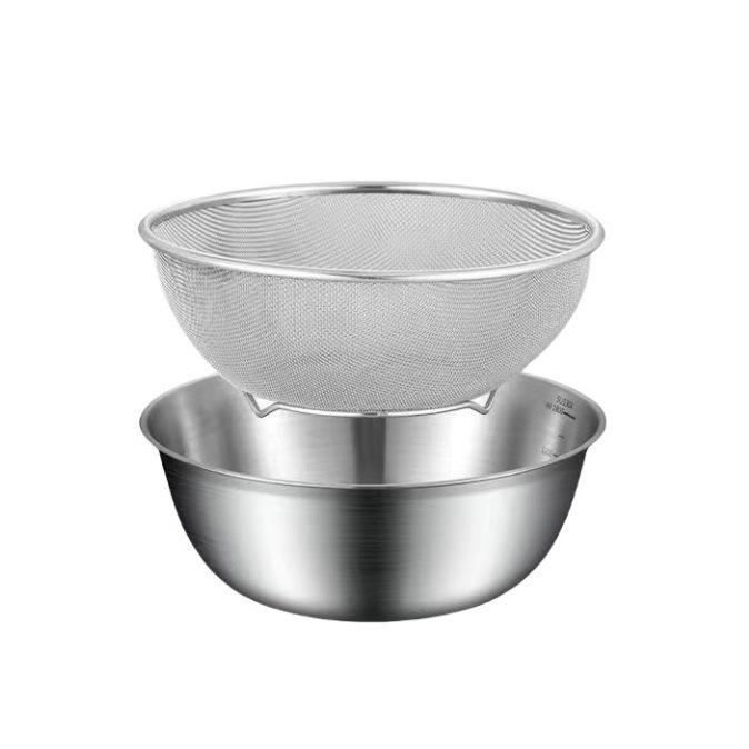 

Раковина из нержавеющей стали для мытья овощей и риса с корзиной для слива 22cm Salad Bowl + 22cm Rice Sieve серебряный
