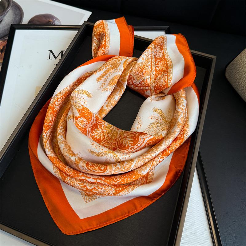 Ethnic Style Cashew Nut Simulation Silk Printing Women's Silk Scarf Square Scarf High-end Shawl Sunscreen Neck Scarf Headscarf Scarf