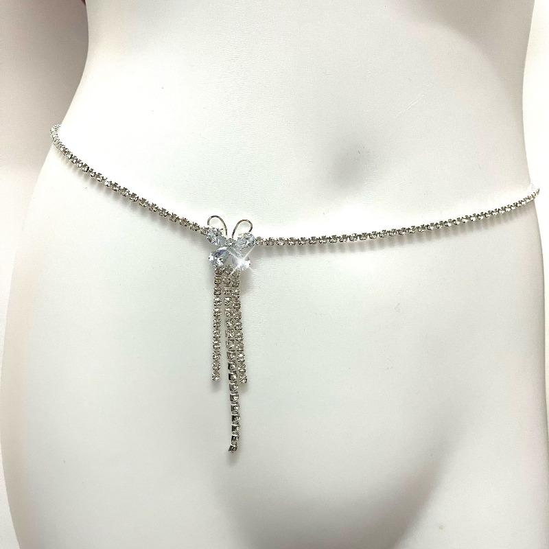 Rhinestone Butterfly Waist Chain Personalized Versatile Zircon Beach Belly Chain Popular Accessories серебряный